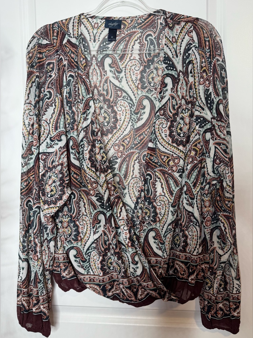 Daytrip Paisley Wrap blouse in Brown and Cream long sleeve size Md